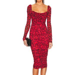 Michael Costello x REVOLVE Nobu Midi Dress Red Leopard (SOLD OUT EVERYWHERE)